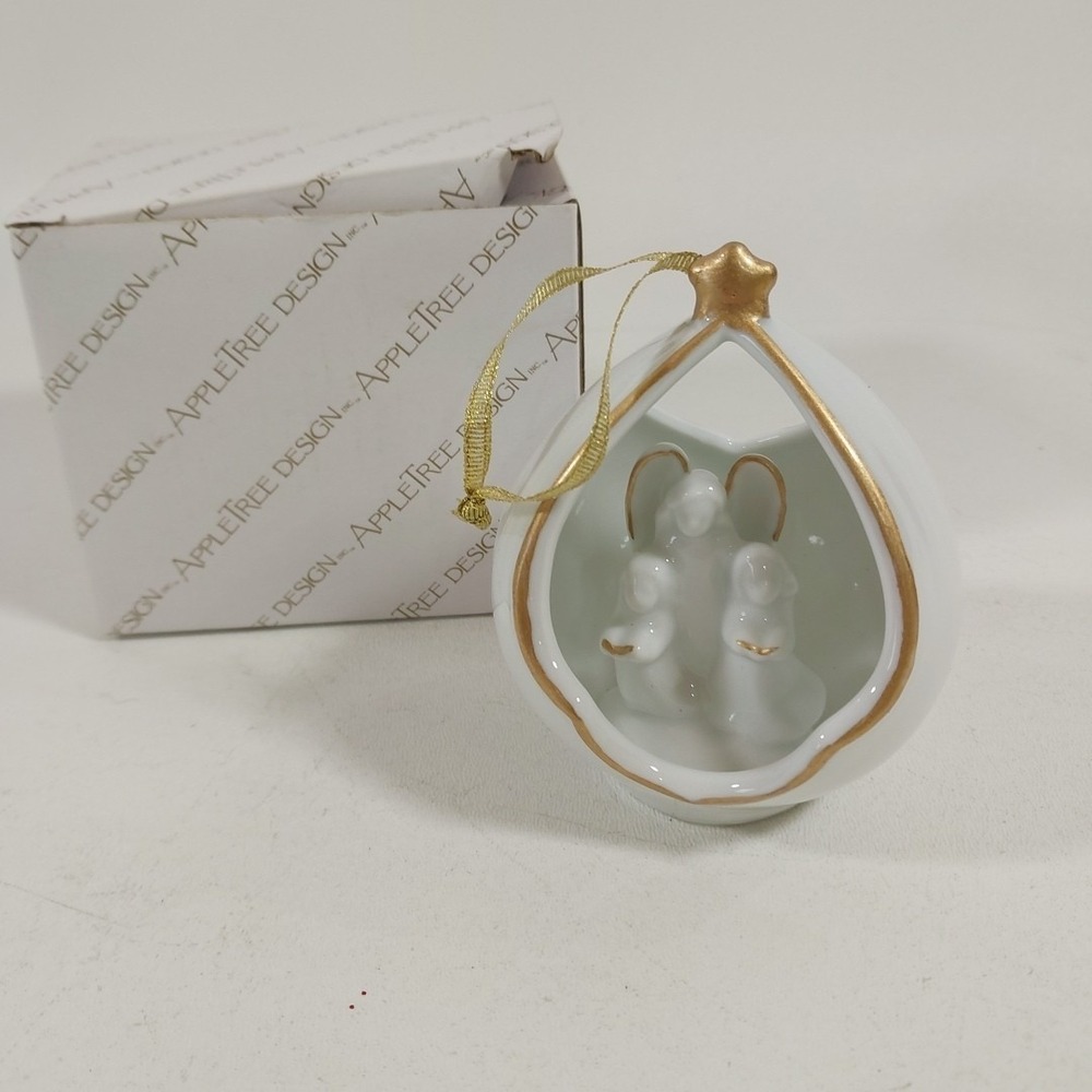 Apple Tree Design Fine Porcelain Angel Guardian‎ Star Gold Christmas Ornament